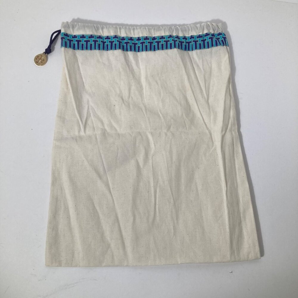 Tory Burch Shoe‎ Dust Bag Drawstring 12 x 15" Cream Blue